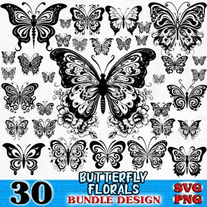 Butterfly Floral Bundle SVG, PNG instant digital downloads