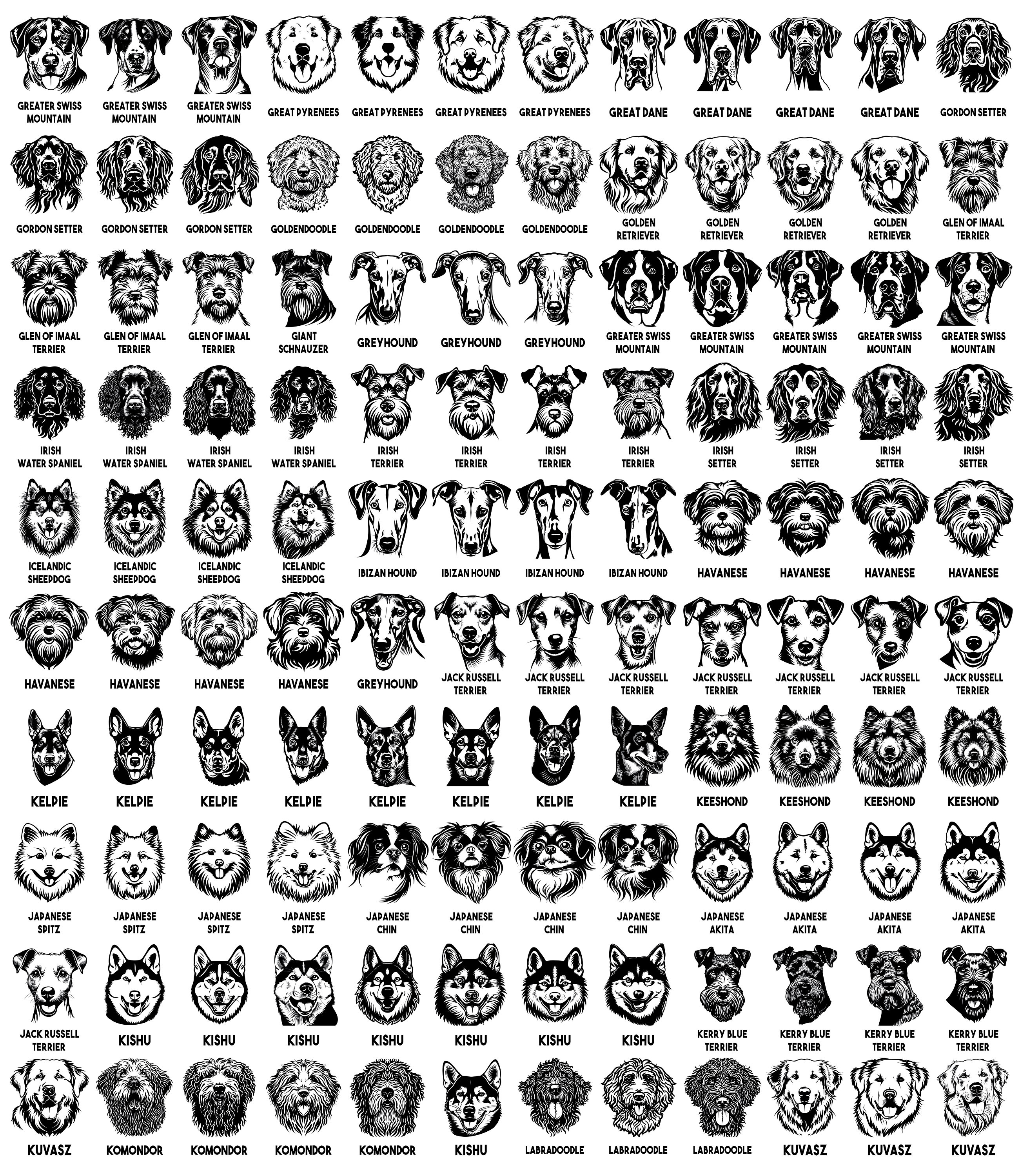 Laser Cut Files 619 Dog Heads Creative Artwork Complete Breeds - SVG ...