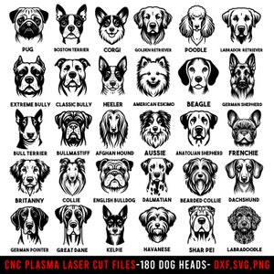CNC plasma cut files png svg dxf files for plasma cutting Dog heads Bundle 180 dog faces cuttable file bundle instant downloads
