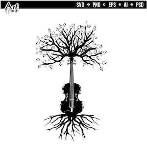 Violin Svg Png Bundle | Violin Tree Trunk Music Svg | Musician Clipart | String Instrument Vector Cut Files Instant Download
