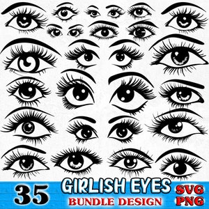 Bundle de dessin EYE de fille SVG, PNG téléchargements numériques instantanés
