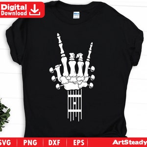 Skeleton Hand Music SVG PNG Bundle Guitar Player Art Rock Band Graphic Designs Instant Downloads