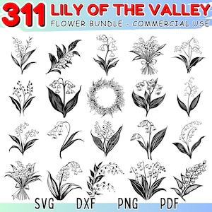 Fleur de muguet SVG | Pack DXF | Lime florale | Conception Cricut | Camée Silhouette | Artisanat de printemps | Clipart botanique