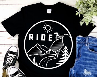 Mountain Bike Svg & Png Bundle with artsy landscape drawing, mtb cyclist silhouette and bicycle riding graphic design instant downloads