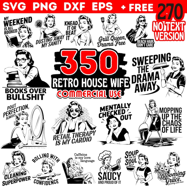 Retro woman housewife funny saying bundle Svg Dxf Png Pdf - Retro house wife vintage graphics Commercial use instant downloads image 10