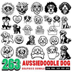 Aussiedoodle Dog SVG | DXF Bundle | Cricut Cut Files | Australian Shepherd Poodle Mix | Doodle Dog Silhouette | Puppy Clipart