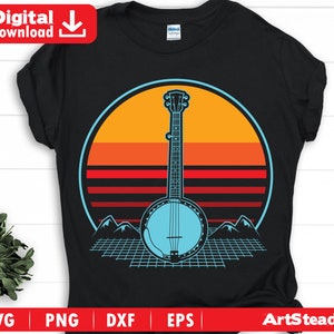 Banjo svg files -Banjo Graphic theme_Retro Sunset aesthetic graphic drawing vintage Musical instrument music svg instant digital downloads