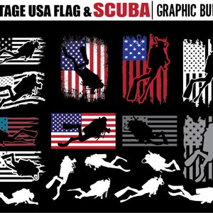 Scuba svg files - scuba diving svg or for diver svg graphic arts USA FLAG bundle graphic