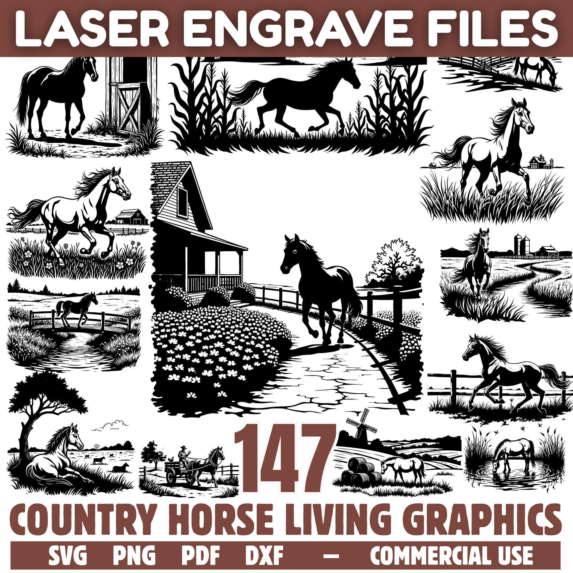 Country Horse Living SVG Bundle, Rustic Horse Ranch Graphics for Laser ...