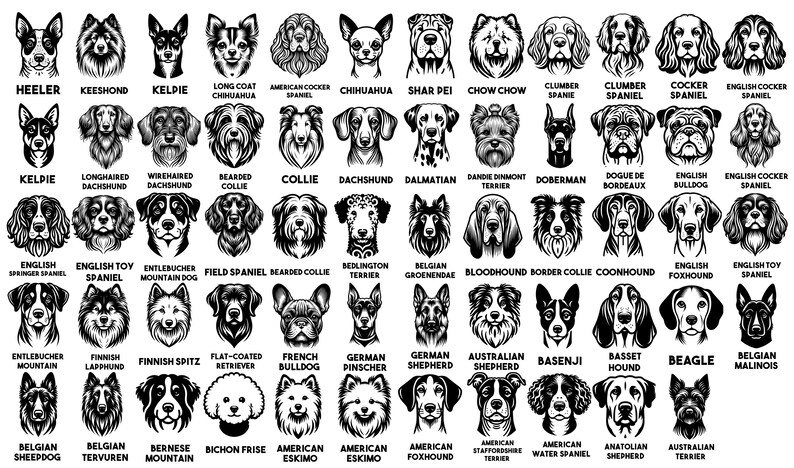 Dog Heads Svg & Png Bundle With 180 Cuttable Dog Faces Featuring ...