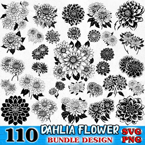 Dahlia Flower Bundle SVG, PNG instant digital downloads