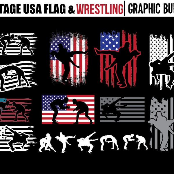 Wrestling svg files - wrestlers svg or MMA svg graphic arts Graphic bundle USA flag theme