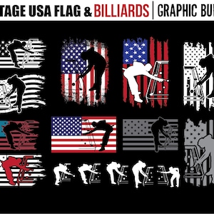Billards svg files - Pool sport Billiards svg USA flag graphic bundle art