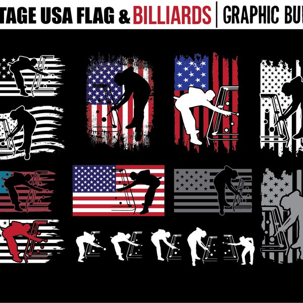 Billards svg files - Pool sport Billiards svg USA flag graphic bundle art