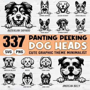 337 Panting Peeking dog heads cute graphic theme minimalist SVG and PNG bundle graphics Peeking dogs puppy pet lover owner instant downloads