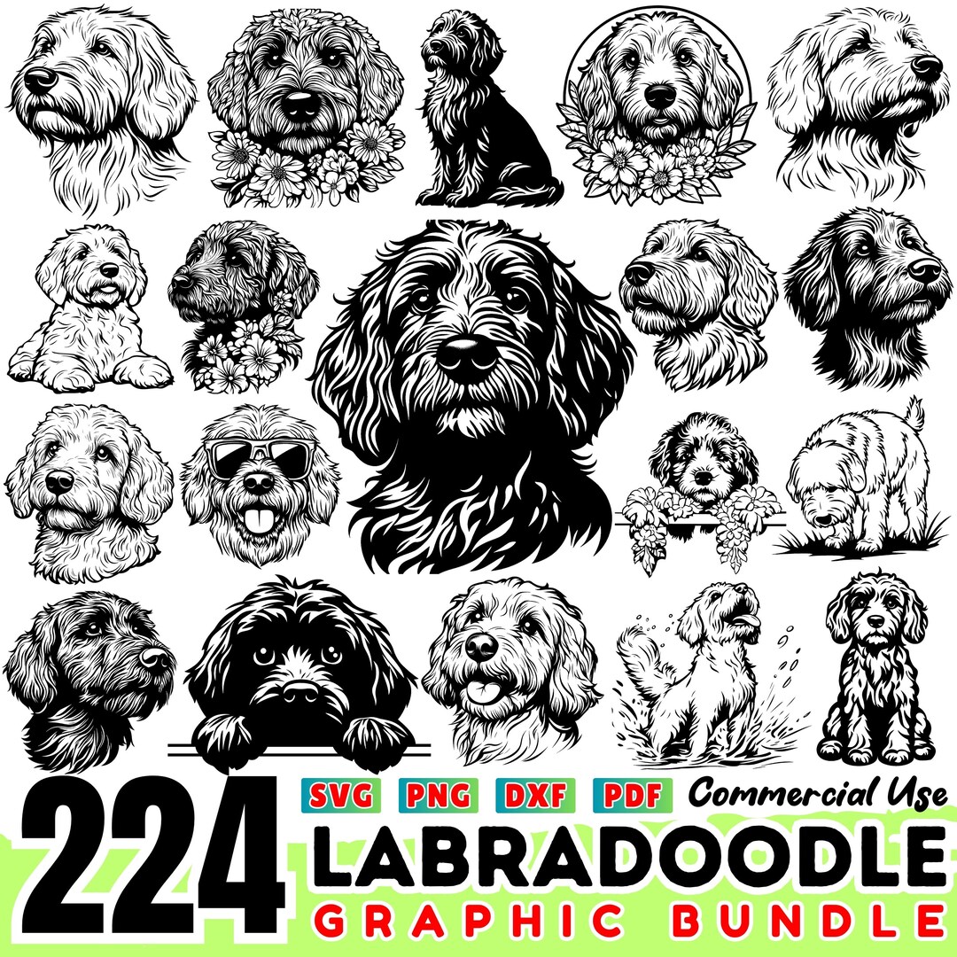 Labradoodle Dog SVG | Labradoodle Silhouette Bundle | Dog Lover Cricut ...