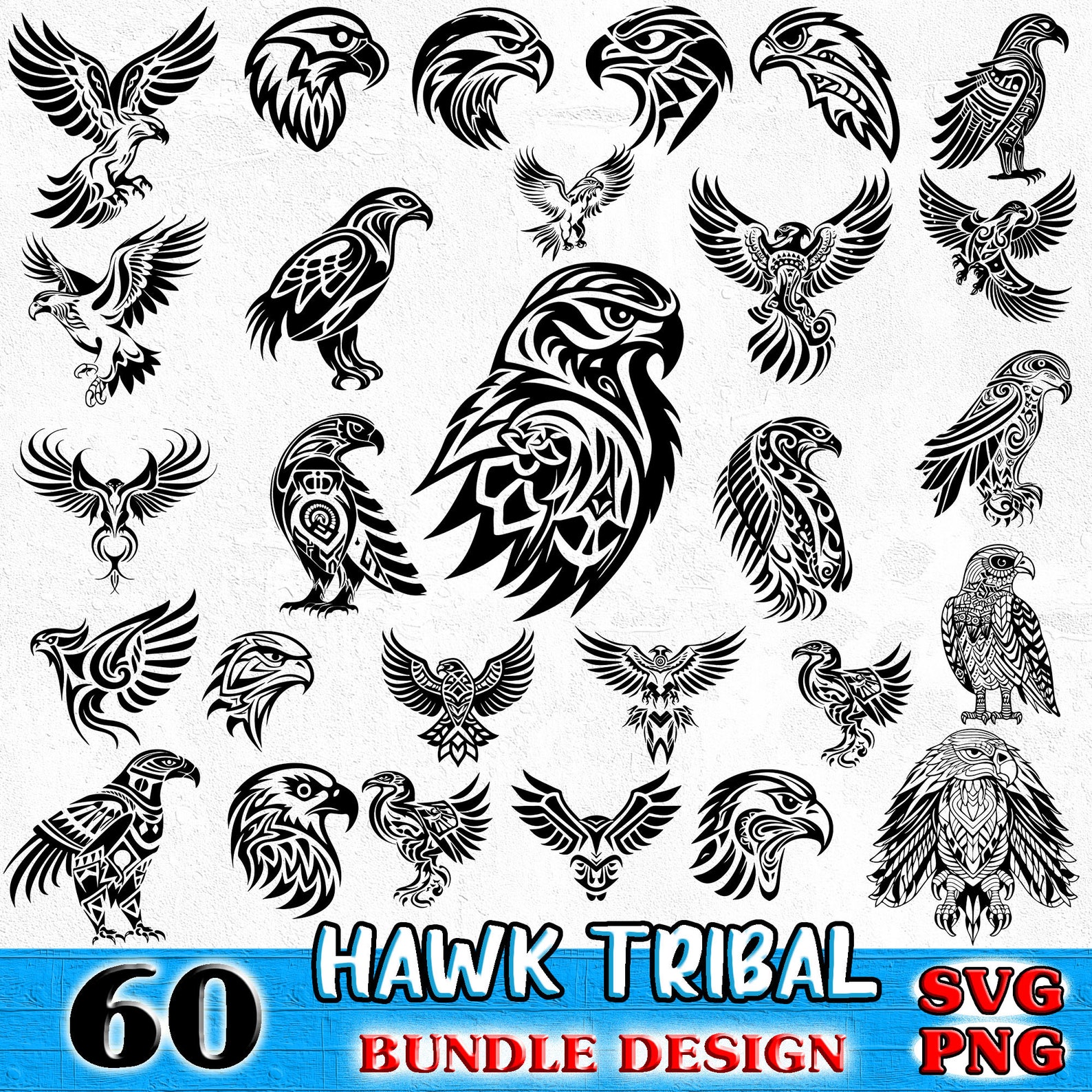 Hawk Tribal Art Bundle SVG, PNG Instant Digital Downloads - Etsy