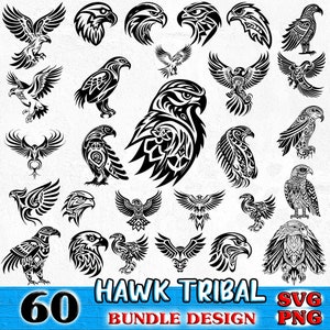 Hawk tribal art Bundle SVG, PNG instant digital downloads image 1