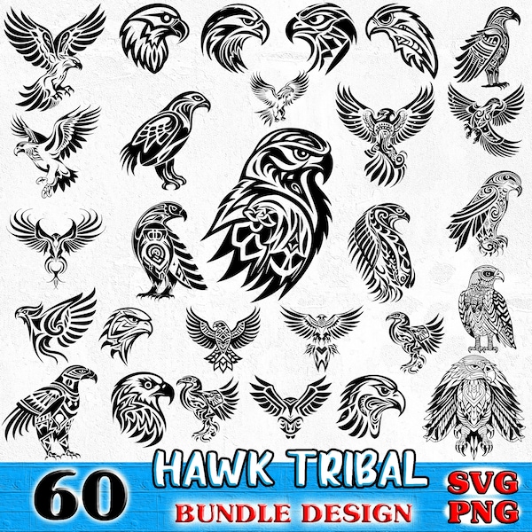 Hawk tribal art Bundle SVG, PNG instant digital downloads