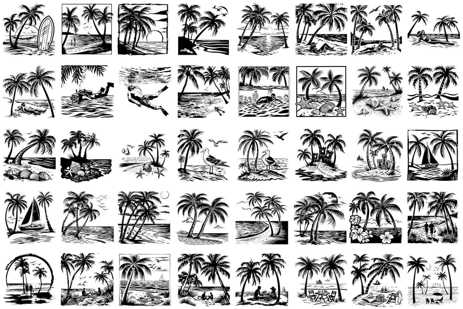 Laser Cut Files Beach Scene Svg Png Dxf Eps For Wood Engraving