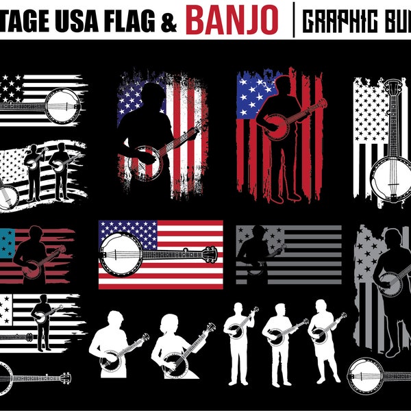 Banjo svg files - Banjo FLAG BUNDLE Musical instrument music svg instant digital downloads