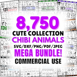 Mega bundle Cute CHIBI version animals pack Svg Dxf Png Pdf files instant digital downloads - kawaii cartoon style -  Commercial use