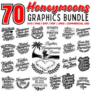 Honeymoon SVG | Pakiet romantycznych wakacji SVG | Pliki DXF z cytatami nowożeńców | Projekty Cricut do użytku komercyjnego