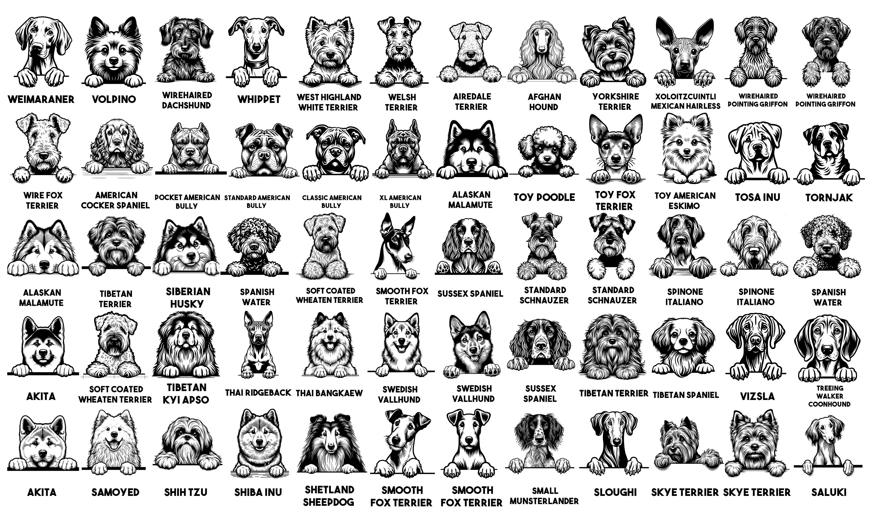 Laser Cut Files Svg Png and Dxf Bundle Peeking Dogs Complete Dog Breeds ...