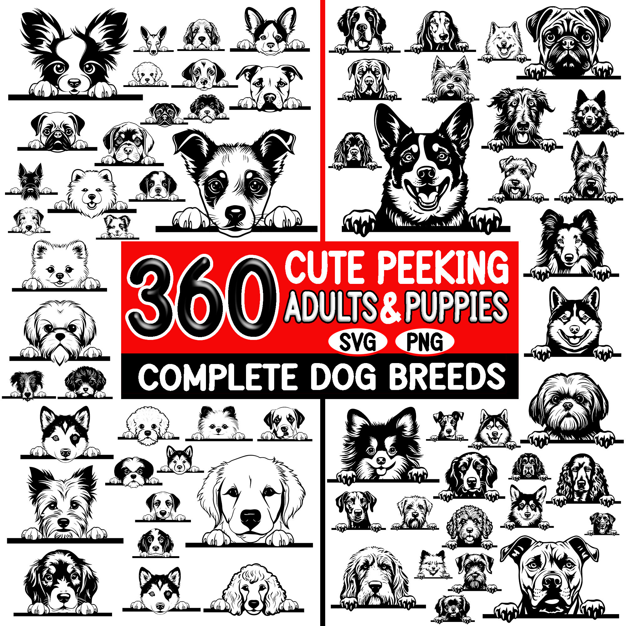 Peeking Dogs SVG & PNG Bundle - Cute Funny Puppy and Adult Dog