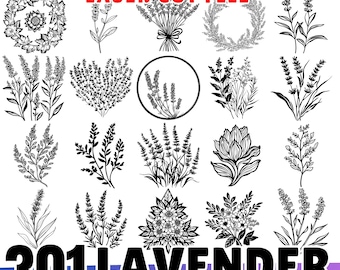 Lavender Flower DXF Bundle | Floral Laser Cut Files | Lavender Vector Designs | Flower DXF Pack | Botanical CNC Patterns