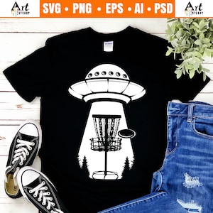 Disc golf svg file UFO spaceship alien conspiracy theory graphic art - discgolf frisbee svg digital download