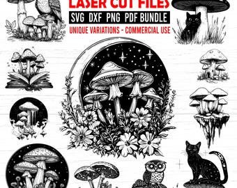 Mythical Mushrooms Laser Cut SVG, Fantasy Celestial Wood Wall Decor Digital Download