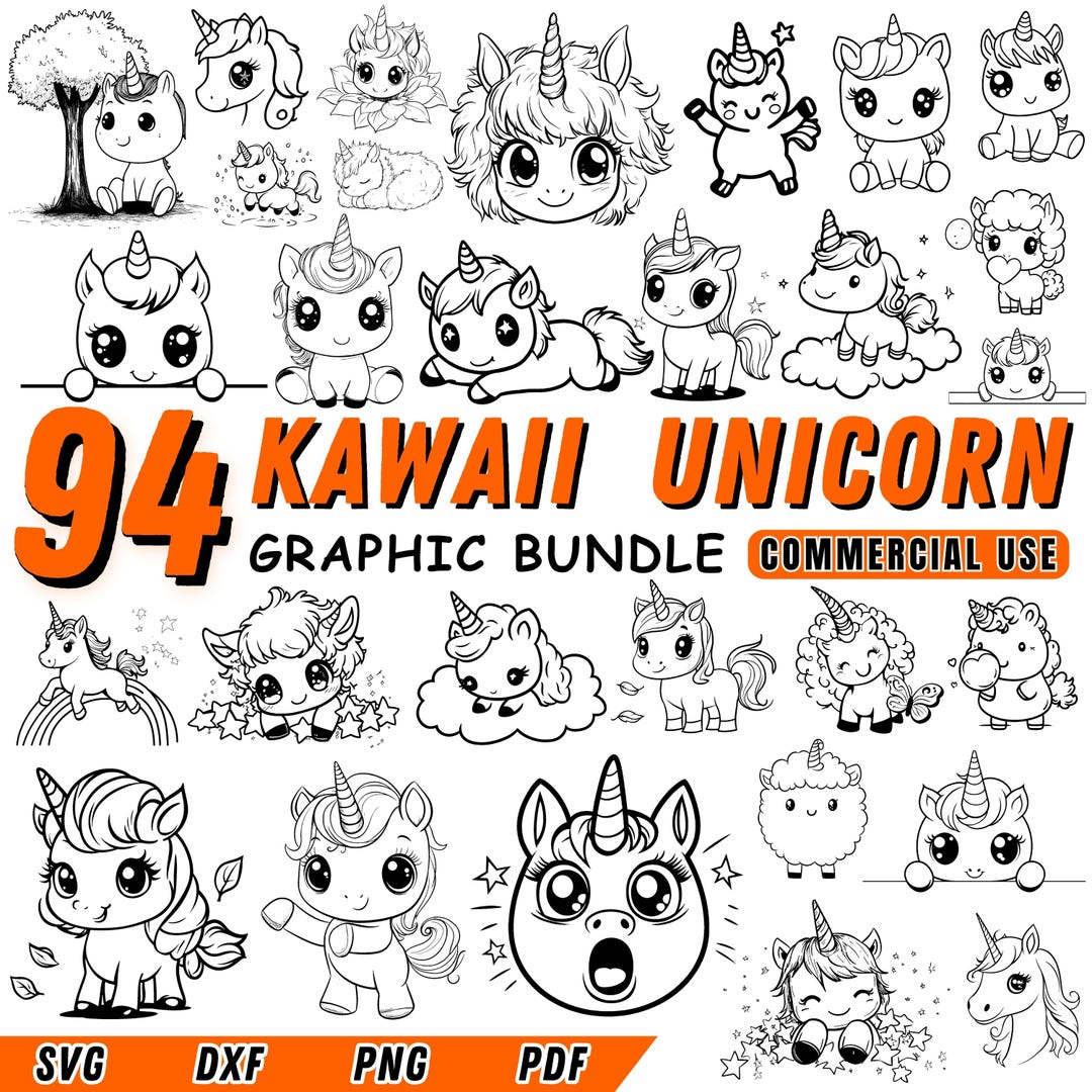 Kawaii Unicorn SVG DXF Bundle Cute Unicorn Cut Files Cricut Ready ...