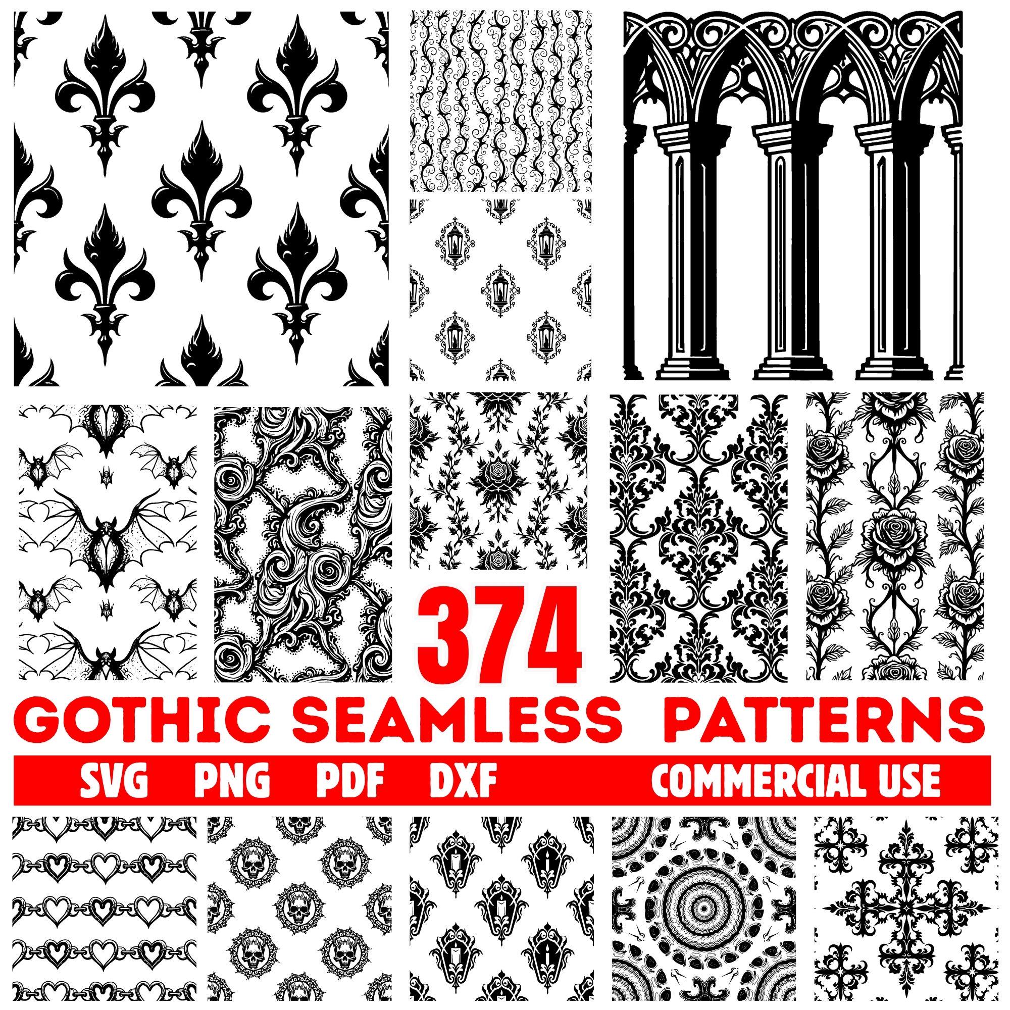 Gothic Seamless Dark Motif Patterns SVG Bundle, Gothic Pattern Tiles ...