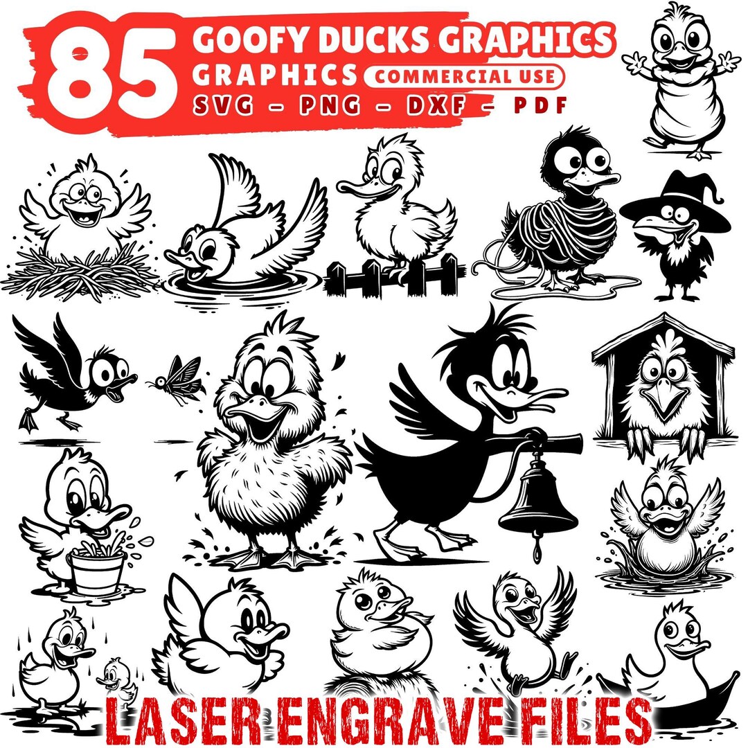 Laser Engrave Files Goofy Ducks Graphics Svg Png Pdf & Dxf Bundle With ...