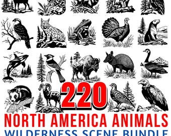 North American Wildlife SVG Bundle | Wilderness Scene Cut Files | Deer, Bear, Wolf Silhouettes | Forest Animal SVGs | Cricut Ready Designs