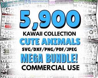 Cute Kawaii Animals Mega Bundle Svg Dxf Png Pdf Jpeg Instant Digital Downloads - Commercial Use