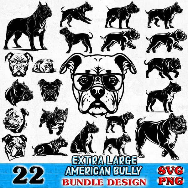 XL American Bully dog pet lover propriétaire Bundle SVG, PNG téléchargements numériques instantanés