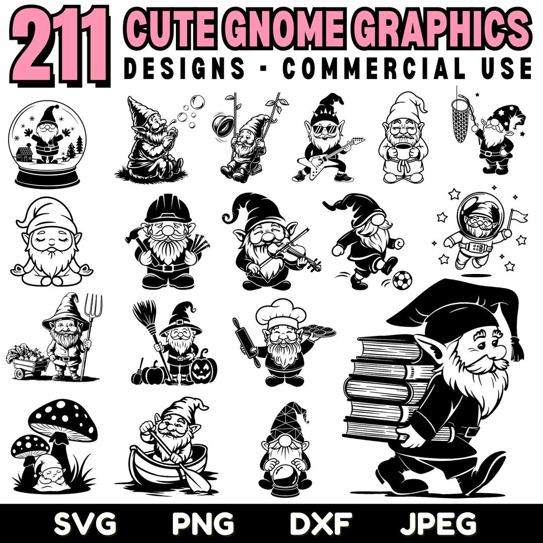 Cute Gnome SVG Bundle | Gnome Clipart for Cricut | Garden Gnome Cut ...