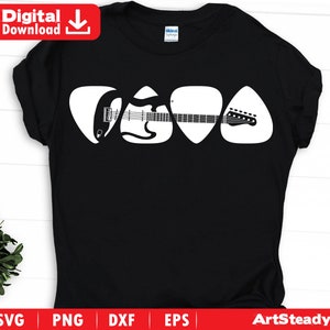 ギター svg ファイル アート エレキギタリスト ピック 芸術的なテーマ ギター プレーヤー 音楽 ノート svg グラフィック シルエット インスタント デジタル ダウンロード