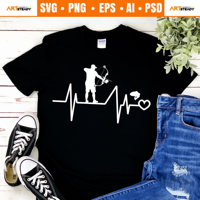 Download Bow Fishing Svg Art Heartbeat Cool Drawing Theme Bowfishing Etsy