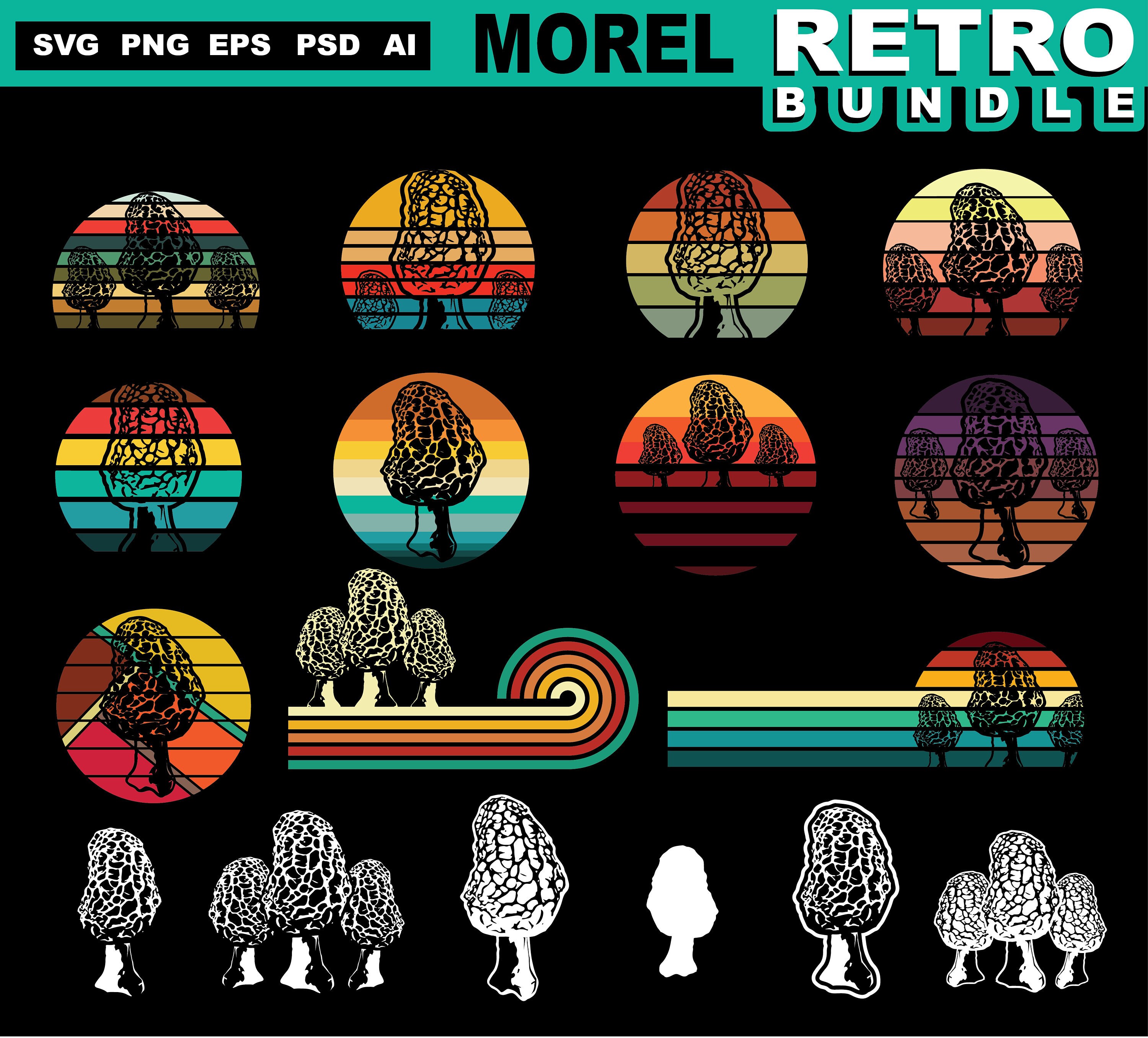 Morrell Svg Morel Mushroom SVG PNG Bundle Retro Sunset Forest Forager Fungi Hunting ...