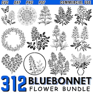 Bluebonnet bloem SVG | Clipart Texas wilde bloemen | Bluebonnet DXF-bundel | Bloemen gesneden bestanden voor Cricut | Commercieel gebruik