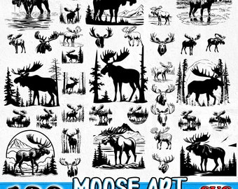 Moose Svg Png Pdf & Dxf Bundle Wildlife Moose Silhouette Graphic Designs instant downloads