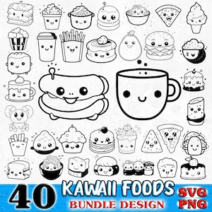 Cute Kawaii Chibi Food Characters Svg Dxf Png Jpeg Bundle - Instant Digital Downloads - Commercial Use