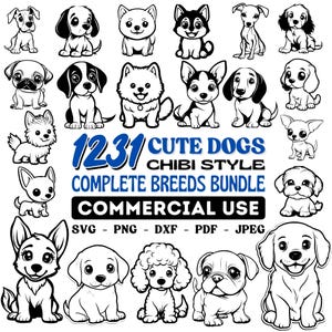 Chibi Dogs Svg Dxf Png Pdf Jpeg Bundle Instant Digital Downloads - Kawaii Cartoon Puppy Clipart for Commercial Use 320 breeds