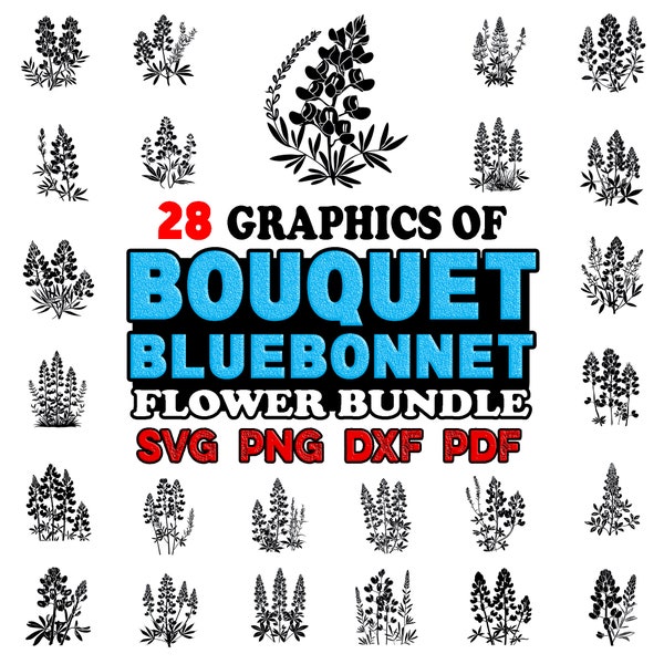 Bouquet Bluebonnet Bundle SVG, Png, Dxf, Pdf - Instant digital downloads