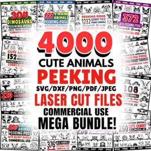 Slate engraving files Png Svg Dxf bundle Peeking animals collection xtool svg | coaster png files | instant download | Commercial use