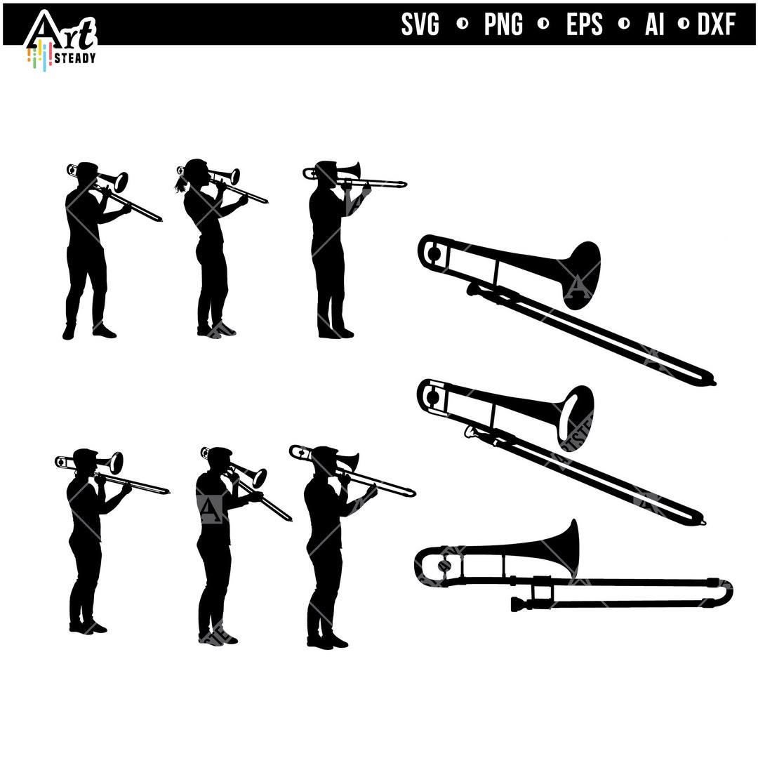 Trombone Svg Files TROMBONE Graphic Silhouette Trombonist Svg Instant