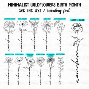 Laser cut files wildflower birth month SVG and PNG bundle minimalist birth month engraving glowforge files CNC files instant downloads